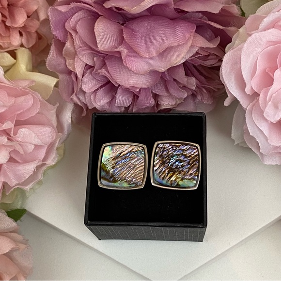 Elegant Abalone Shell Square Silver Cufflinks - Picture 10 of 16